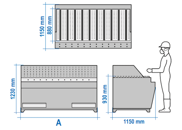 afzuigtafel met persluchtreiniging voor filters